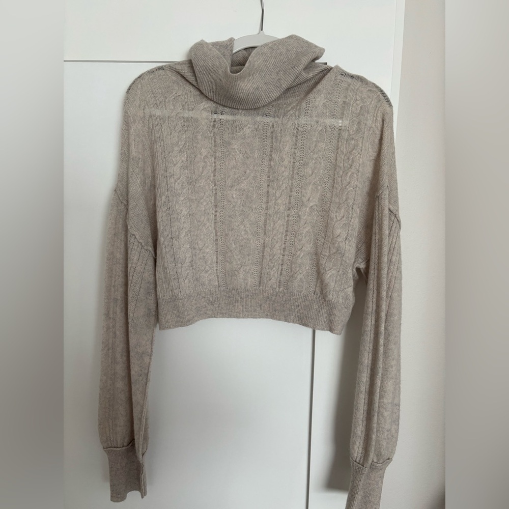 Cropped Turtleneck Cream Cable Knit Sweater
